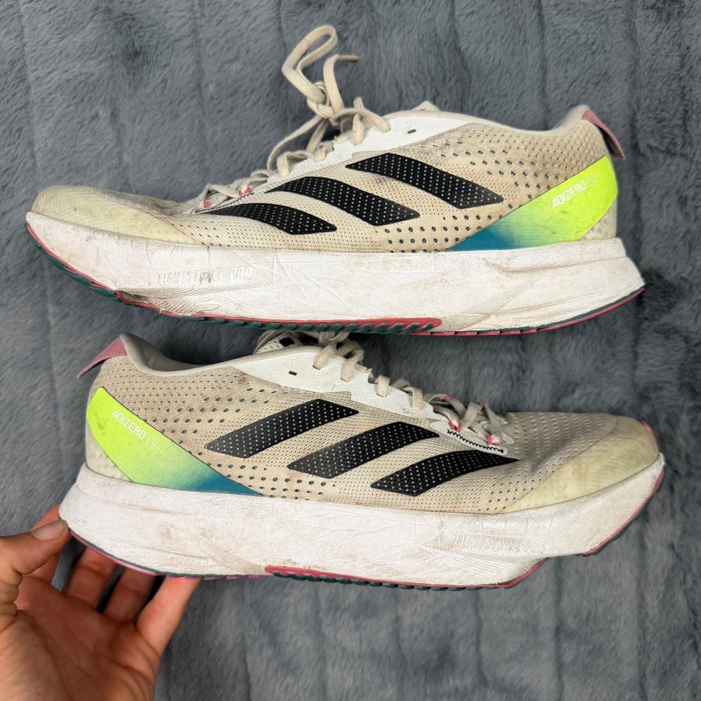 Adidas Adizero SL Running Shoes Womens 10 Beige Black Neon HQ7232 Lightstrike
